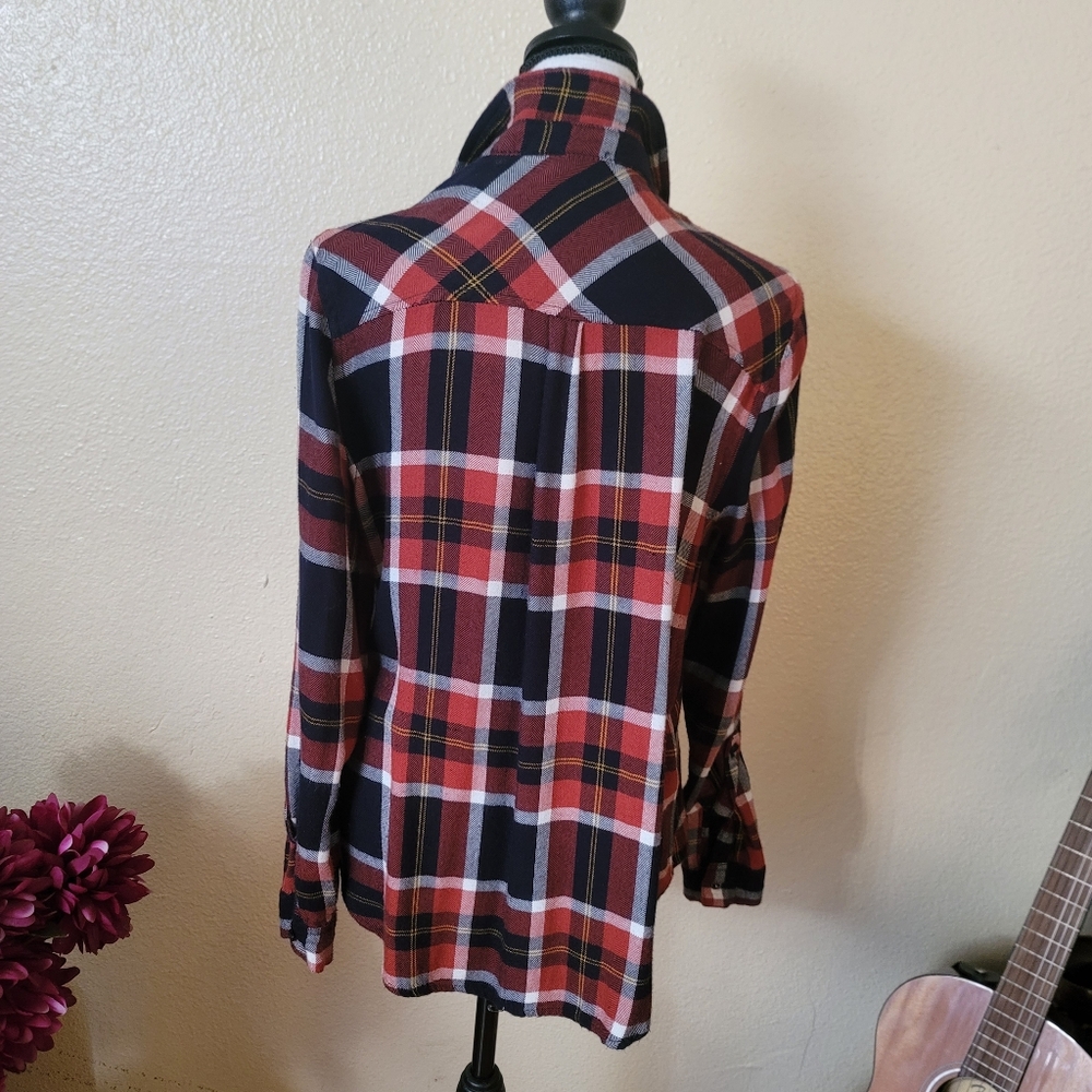 Fall Plaid Button Down Shirt - Orange, Black, White Size Medium Thanksgiving - Picture 3 of 9